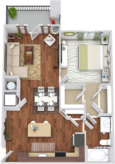 Floor plan for 1 bed, 1 bath, 780 sqft